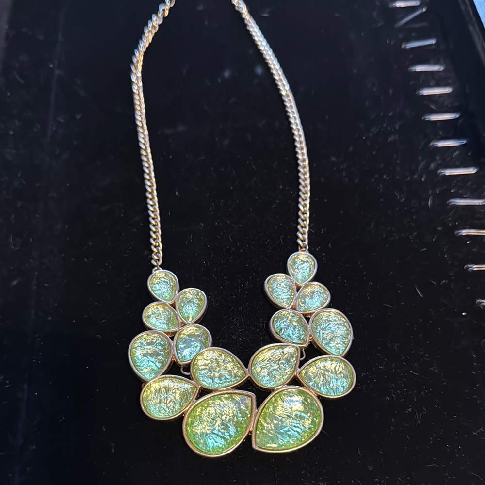 Elegant Silver Necklace with Green Stones